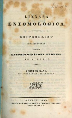 Linnaea entomologica : Zeitschrift. 10. 1855