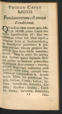 Primum Caput Mosis Fundamentum est omnis Eruditionis.