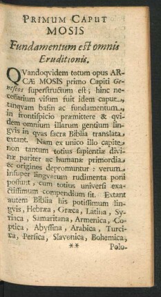 Primum Caput Mosis Fundamentum est omnis Eruditionis.