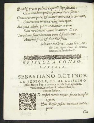 Epistola Consolatoria ...