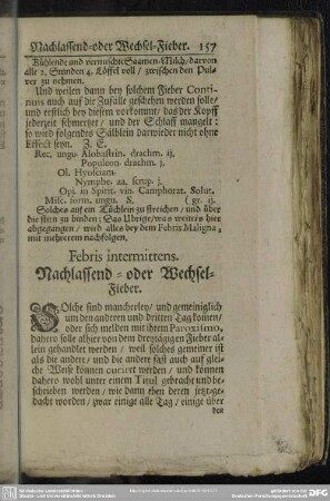 Febris intermittens. Nachlassend- oder Wechsel-Fieber