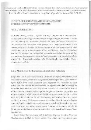 Aspekte einer konversationsanalytischen Untersuchung von Wortsemantik