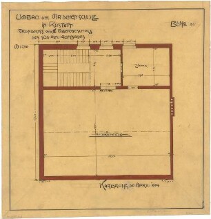 Billing, Hermann; Rastatt, Kapellenstr. 20; Mädchenschule, Umbau - Süd- östlicher Aufbau, 3. OG (Grundriss)