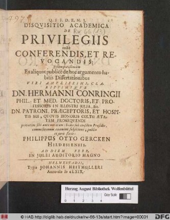 Disquisitio Academica De Privilegiis recte Conferendis, Et Revocandis