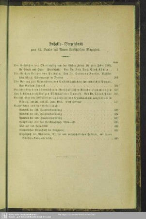Inhalts-Verzeichniß zum 42. Bande des Neuen Lausitzischen Magazins