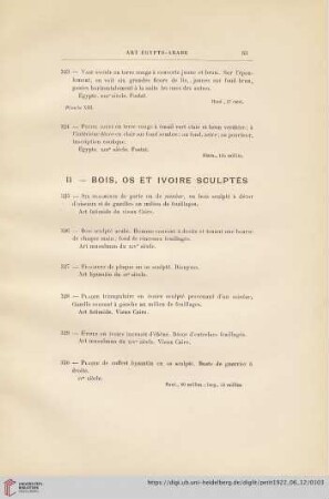 II. Bois, os et ivoire sculptés (No. 325 - 330)