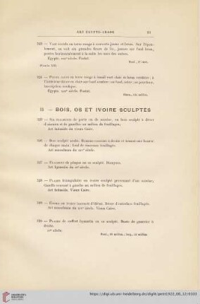 II. Bois, os et ivoire sculptés (No. 325 - 330)