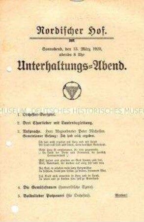 Programmblatt für einen Unterhaltungsabend - Sachkonvolut