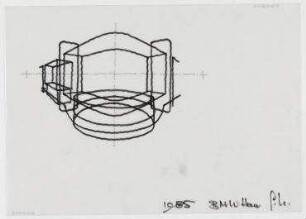 Wettbewerb Wohn- und Geschäftshaus, BMW-Haus, 1. und 2. Stufe (nicht realisiert) – Perspektivansicht. Berlin-Charlottenburg, Kurfürstendamm 31, Uhlandstraße 177/178