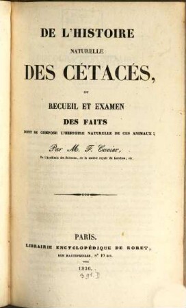 De l'histoire naturelle des Cétacés : Avec 22 pl. noires
