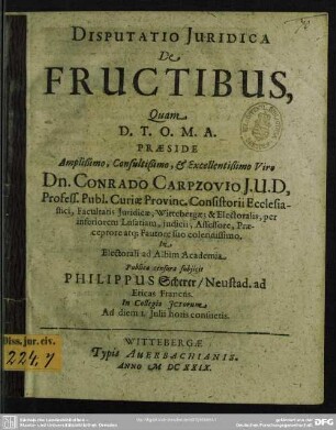 Disputatio juridica de fructibus