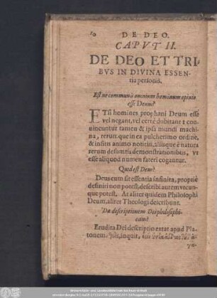 Caput II. De Deo Et Tribus in Divina Essentia personis.