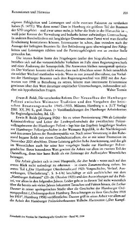 Boldt, Erwin B. :: Die verschenkte Reform, der Neuaufbau der Hamburger Polizei zwischen Weimarer Tradition und den Vorgaben der britischen Besatzungsmacht 1945 - 1955, (Veröffentlichungen des Hamburger Arbeitskreises für Regionalgeschichte, 12) : Münster u.a., LIT Verlag, 2002