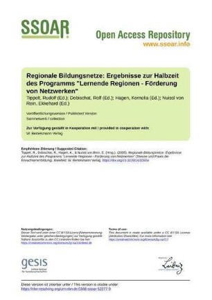 Regionale Bildungsnetze: Ergebnisse zur Halbzeit des Programms "Lernende Regionen - Förderung von Netzwerken"