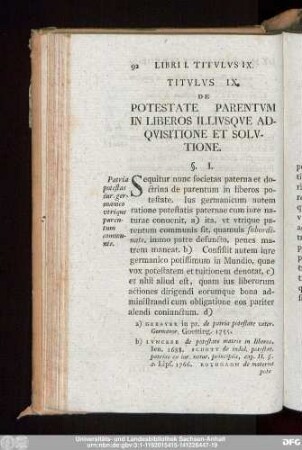 Titulus IX. De Potestate Parentum In Liberos Illiusque Adquisitione Et Solutione.