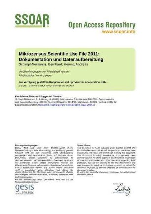 Mikrozensus Scientific Use File 2011: Dokumentation und Datenaufbereitung
