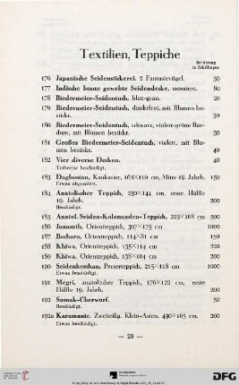 Textilien, Teppiche (Nr. 176-192a)
