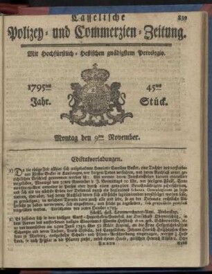 45tes Stueck, Montag den 9ten November 1795