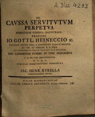 De Caussa Servitutum Perpetua Exercitatio Iuridica Inauguralis