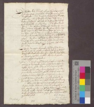 Entwurf eines Erblehnbriefs des Beuggener Deutsch-Ordens-Komturs Heinrich Schenk von Castell für Hans Teich zu Oberbaden über ein Haus und 2 Juchart Reben an der Limmat, 1/2 Juchart auf dem Geisberg und 1/4 Juchart auf Buckburg.