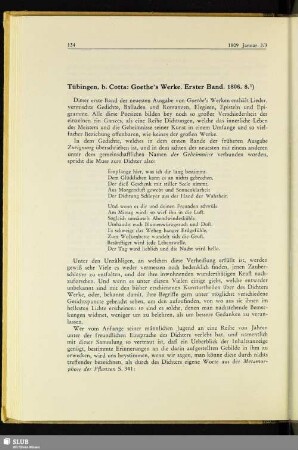 Tübingen, b. Cotta: Goethe's Werke, Erster Band. 1806. 8. : [Jenaische Allgemeine Literatur-Zeitung, Jena u. Lpzg., Nrn. 1 u. 2, von 1809 Januar 2/3]