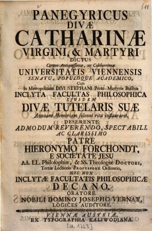 Panegyricus divae Catharinae virgini, et martyri