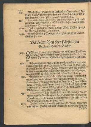 Der Römschen oder Päpstischen Theologen Teutsche Bücher.