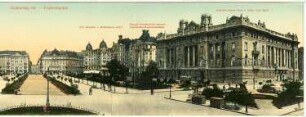 Budapest. Panorama Freiheitsplatz mit Stadtcafé, Ungarischer Kaufmannshalle und Bank