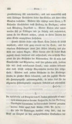 460-470 [Rezension] Otto, Johann Carl Theodor, Epistola ad Diognetum Iustini philosophi et martyris nomen prae se ferens