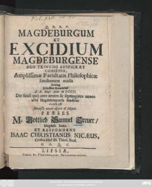 Magdeburgum Et Excidium Magdeburgense