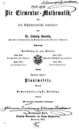 Theil 2: Die Elementar-Mathematik. Zweiter Theil
