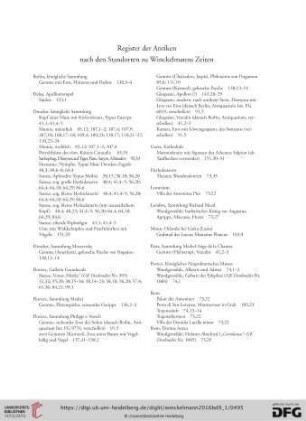 Register der Antiken nach den Standorten zu Winckelmanns Zeiten