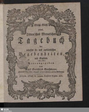 1825: Privil. Zittau'sches monatliches Tage-Buch