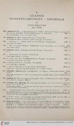 V. Graphik Handzeichnungen - Aquarelle (Nr.532a-972)