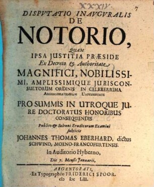 Dispvtatio Inauguralis De Notorio
