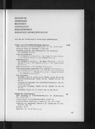 Institute, Seminare, Kliniken, Anstalten, Bibliotheken, Sonstige Einrichtungen