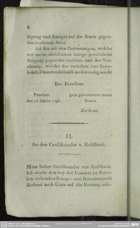 II. An den Grosskanzler v. Goldbeck