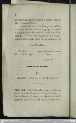 II. An den Grosskanzler v. Goldbeck