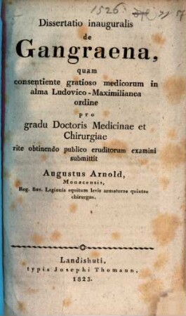 Dissertatio inauguralis De gangraena