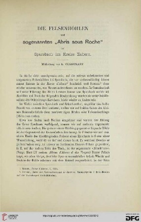 2.Ser. 15.1892: Die Felsenhöhlen und sogenannten "Abris sous Roche" bei Sparsbach im Kreise Zabern