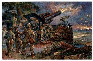 Neujahrs-Karten: Der Weltkrieg, o.Nr.: Beschießung einer feindlichen Stadt