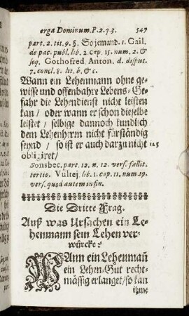 Die Dritte Frag. Auß was Ursachen ein Lehenmann sein Lehen verwürcke?