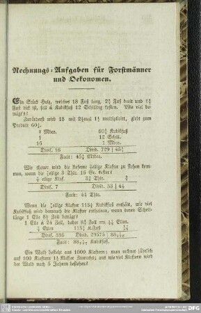 Rechnungs-Aufgaben für Forstmänner und Oekonomen
