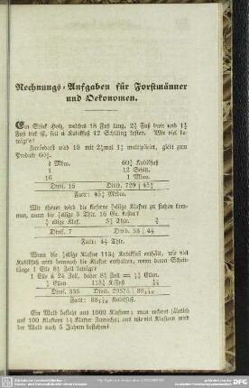 Rechnungs-Aufgaben für Forstmänner und Oekonomen