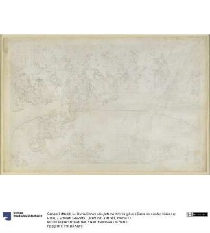 La Divina Commedia, Inferno XVII. Vergil und Dante im siebten Kreis der Hölle, 3. Streifen: Gewalttäter gegen die göttliche Ordnung in der Flammenwüste, Bestrafung der Wucherer; Abschwung in die Tiefe auf dem rücken Geryons