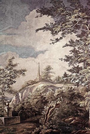Landschaft mit Obelisk und Brunnen