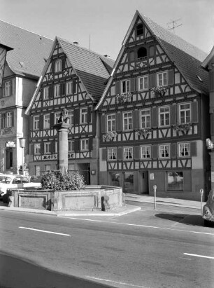 Zwei Brunnen mit Löwenfiguren — Brunnen mit Löwenfigur, das württembergische Wappen haltend