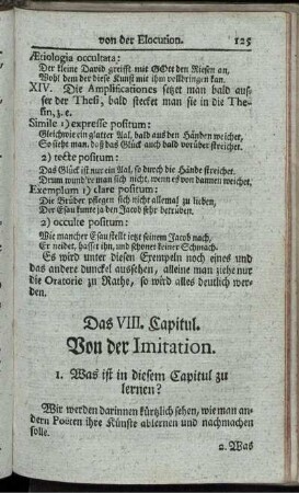 Das VIII. Capitul Von der Imitation.