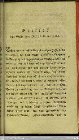 Vorrede des Geheimen Raths Hermbstädt