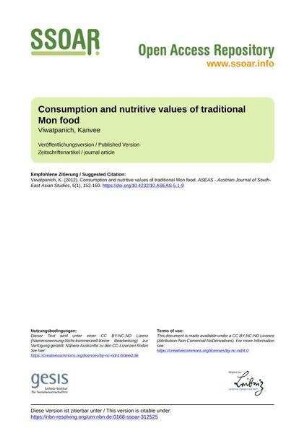 Consumption and nutritive values of traditional Mon food